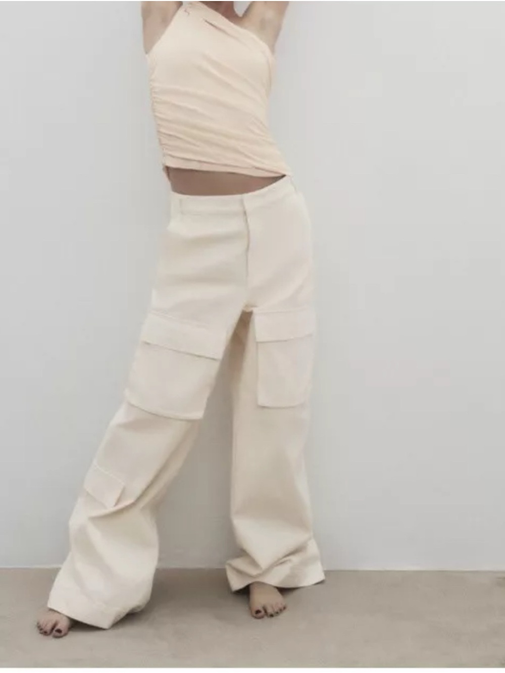 Zara Cream Wide-Leg Cargo Pants